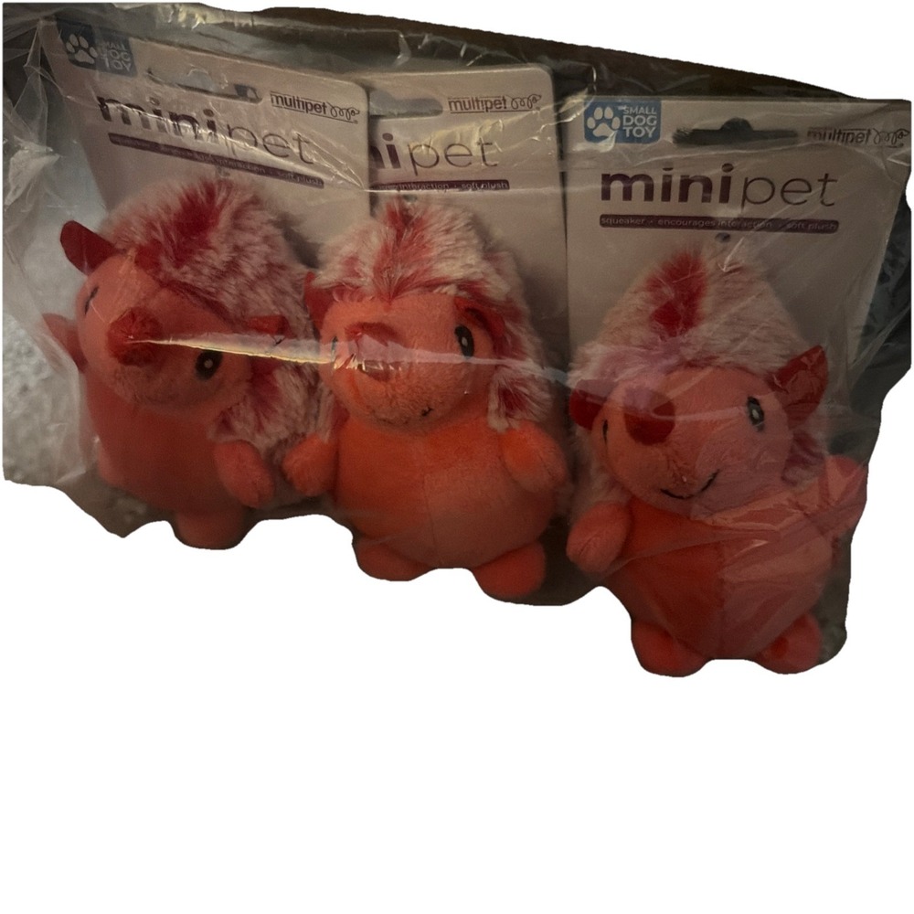 3 Pack Multipet Mini Pet Hedgehog Red Dog Toy Squeaky Plush Small Dog
